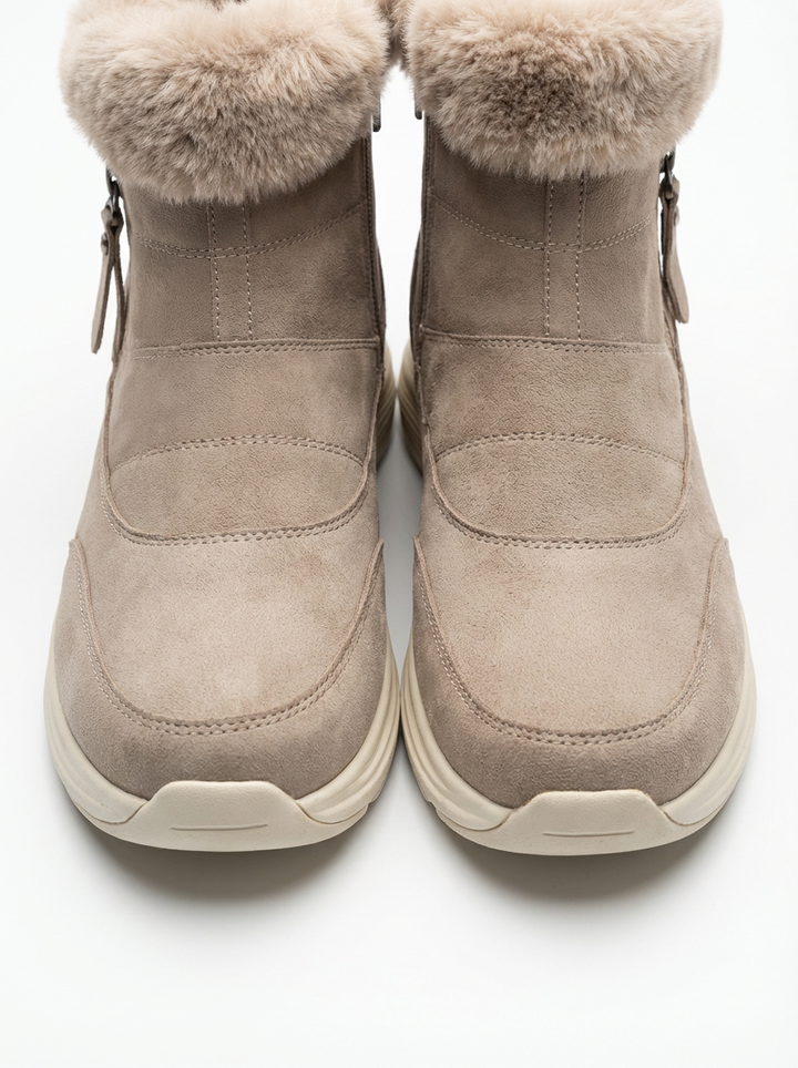 Faux Fur Lined Winter Ankle Boots for Women Side Zipper Wide Toe Box