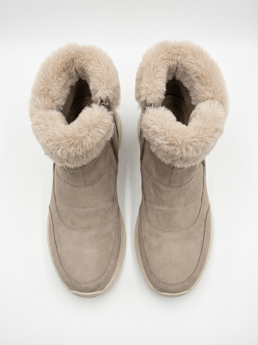 Faux Fur Lined Winter Ankle Boots for Women Side Zipper Wide Toe Box