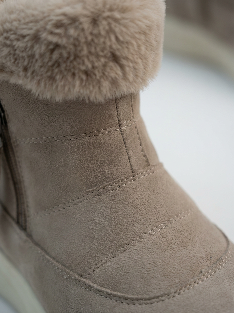 Faux Fur Lined Winter Ankle Boots for Women Side Zipper Wide Toe Box