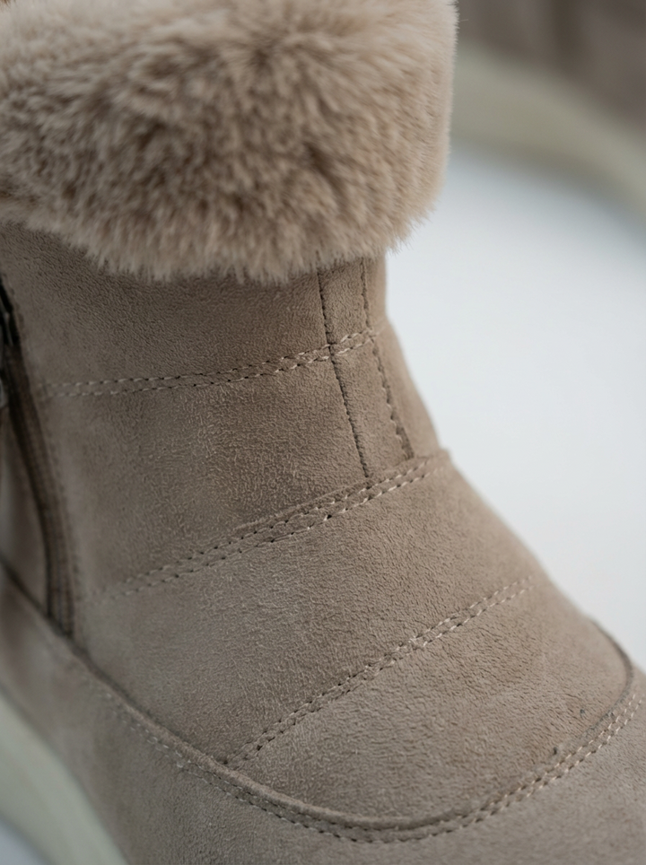 Faux Fur Lined Winter Ankle Boots for Women Side Zipper Wide Toe Box