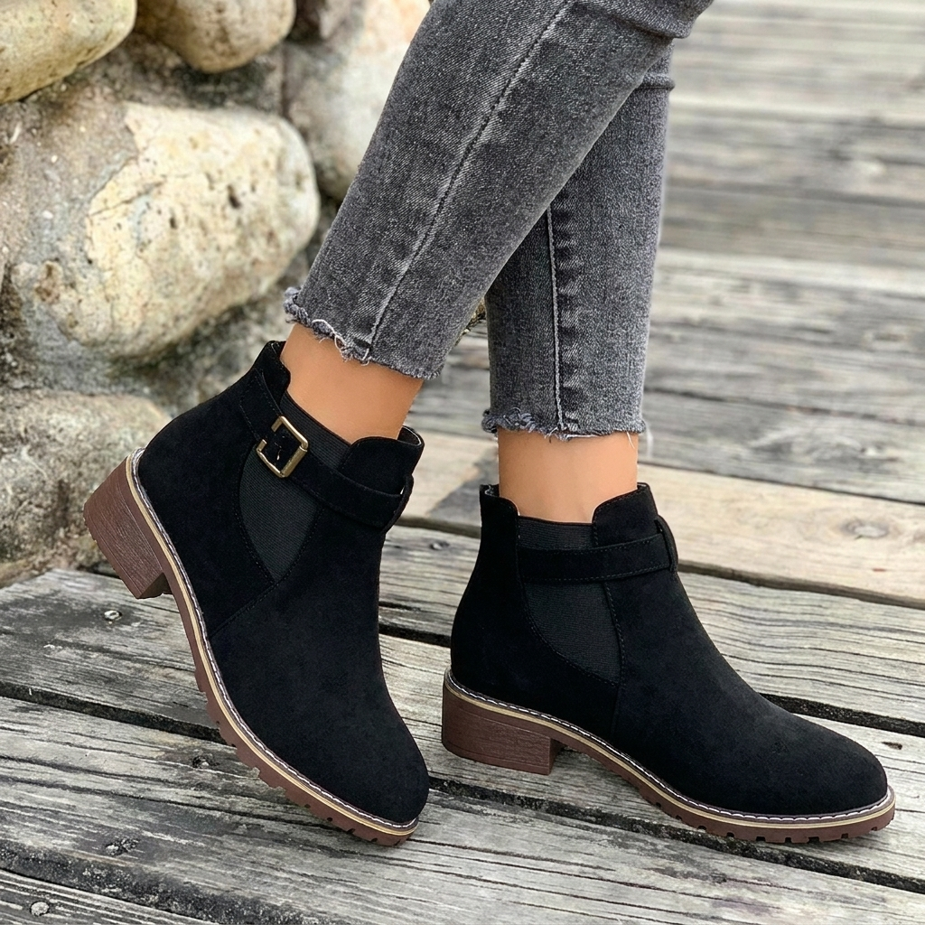 Buckle Strap Block Heel Chelsea Boots for Women - side view