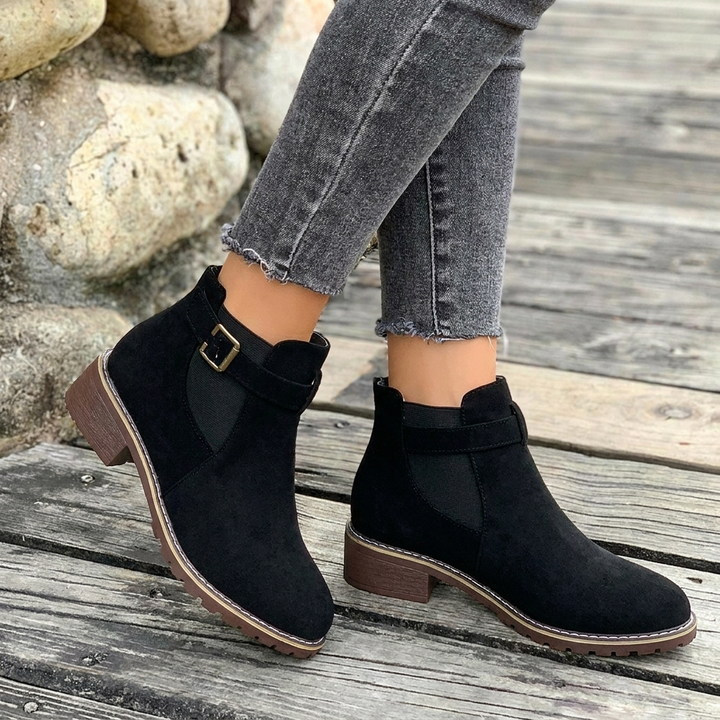 Buckle Strap Block Heel Chelsea Boots for Women - side view