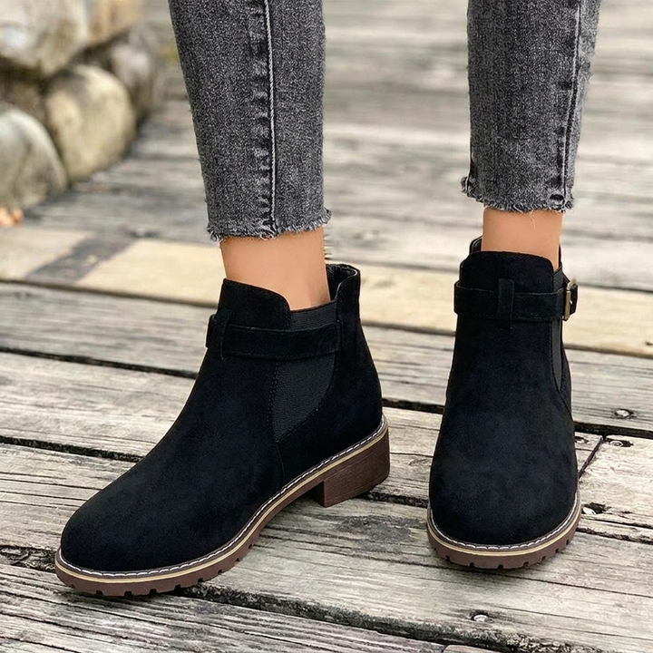 Buckle Strap Block Heel Chelsea Boots for Women - detail view