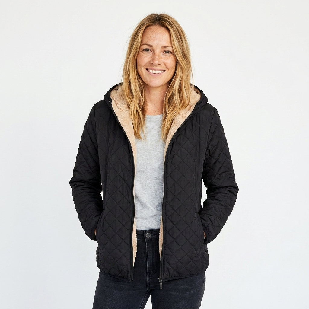 Hooded Quilted Jacket for Women - Black