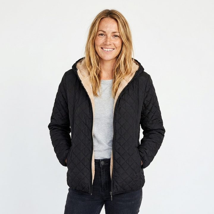 Hooded Quilted Jacket for Women - Black