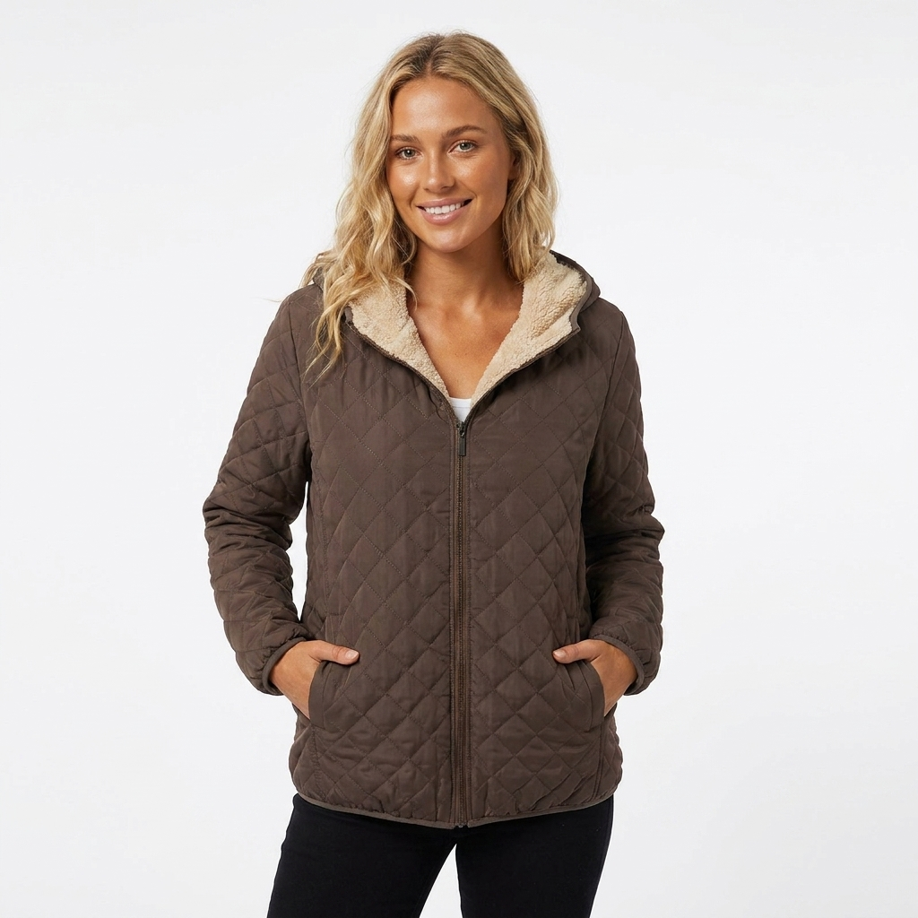 Hooded Quilted Jacket for Women - Coffee