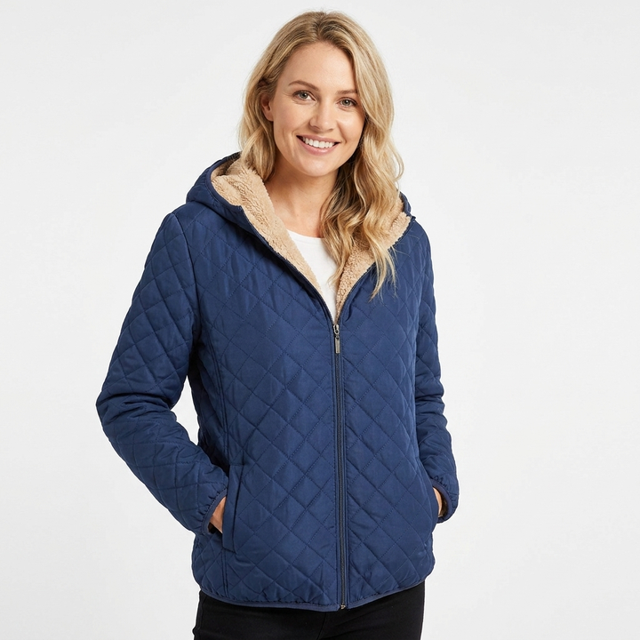 Hooded Quilted Jacket for Women - Blue
