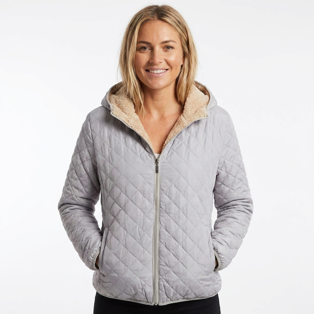 Hooded Quilted Jacket for Women - Grey
