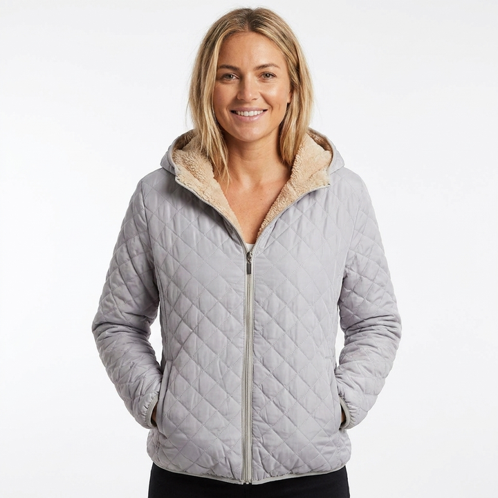 Hooded Quilted Jacket for Women - Grey