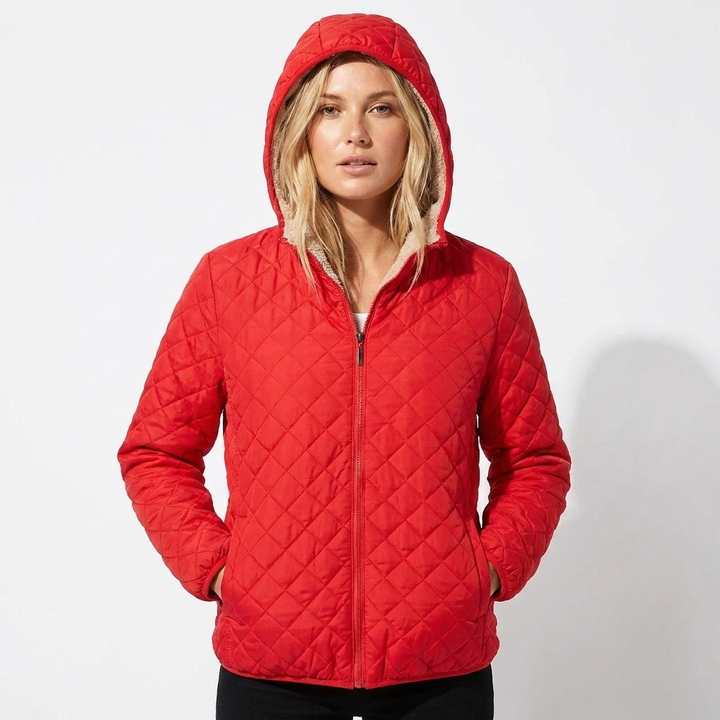 Hooded Quilted Jacket for Women - Red