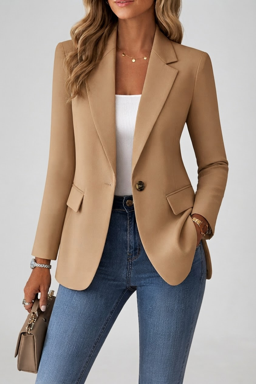 Classic Fit Structured Blazer for Women - Beige