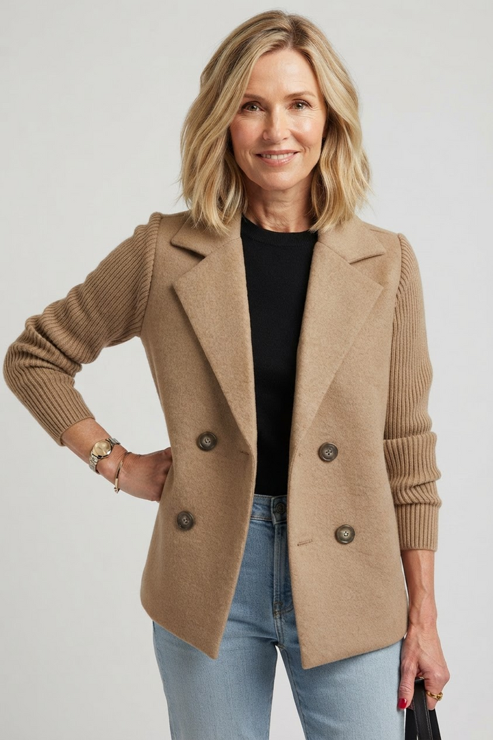 Elegant Double-Breasted Blazer for Women - Khaki