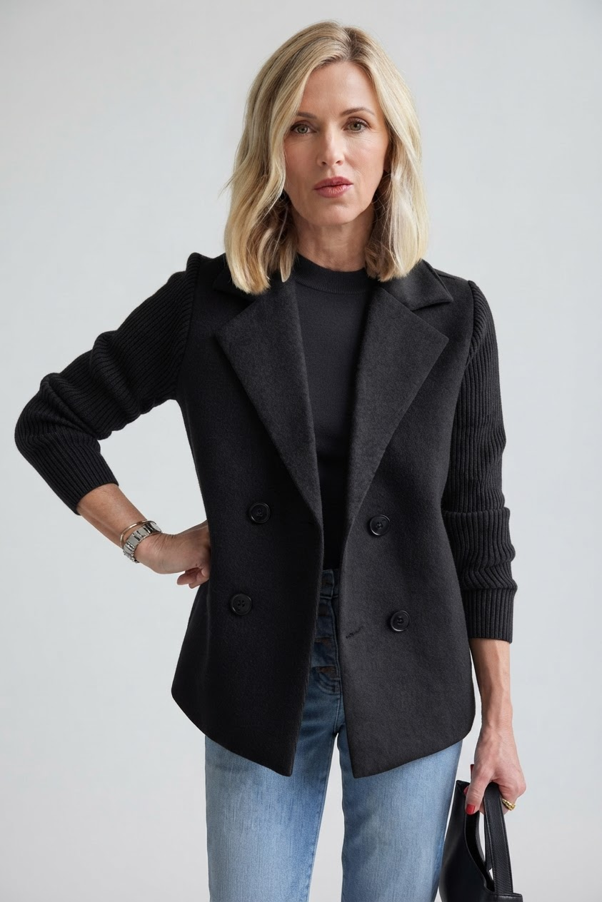 Elegant Double-Breasted Blazer for Women - Black