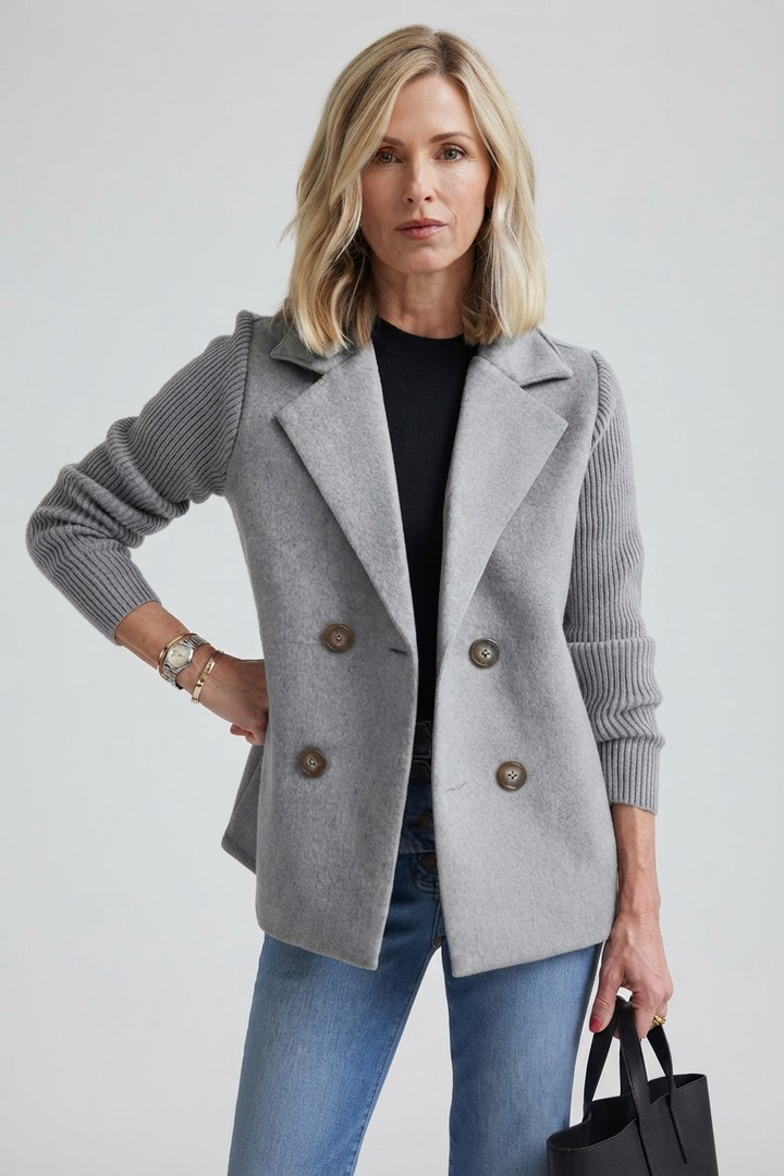 Elegant Double-Breasted Blazer for Women - Gray