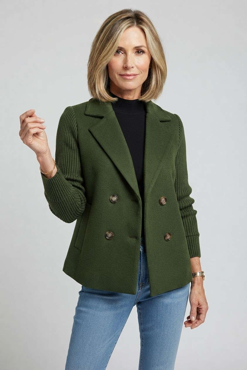 Elegant Double-Breasted Blazer for Women - Green