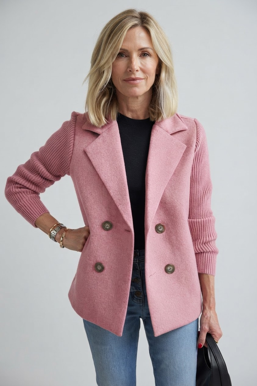 Elegant Double-Breasted Blazer for Women - Pink