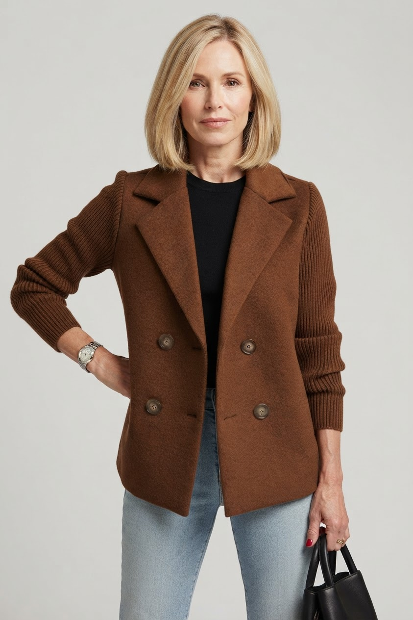 Elegant Double-Breasted Blazer for Women - Brown