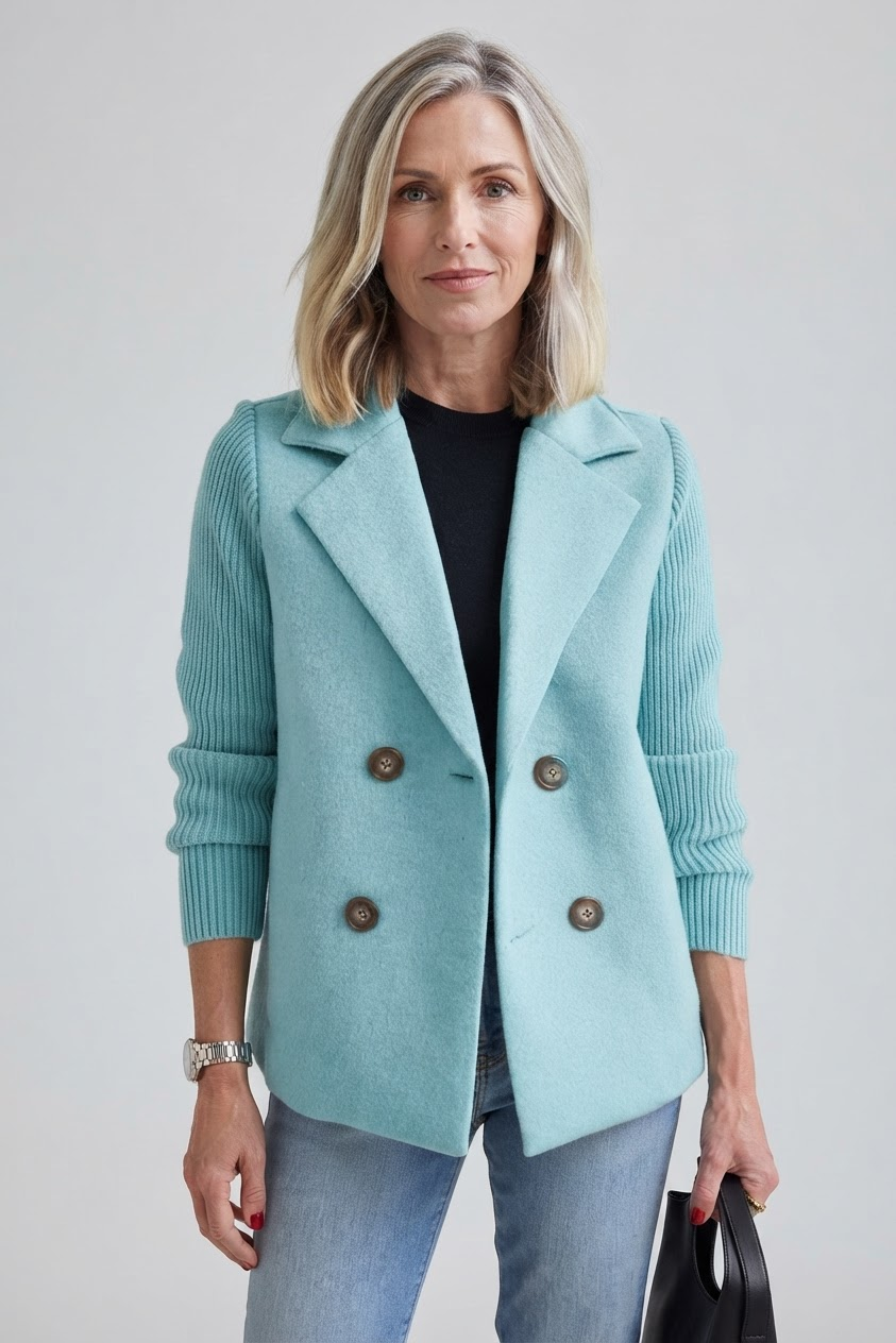 Elegant Double-Breasted Blazer for Women - Light Blue