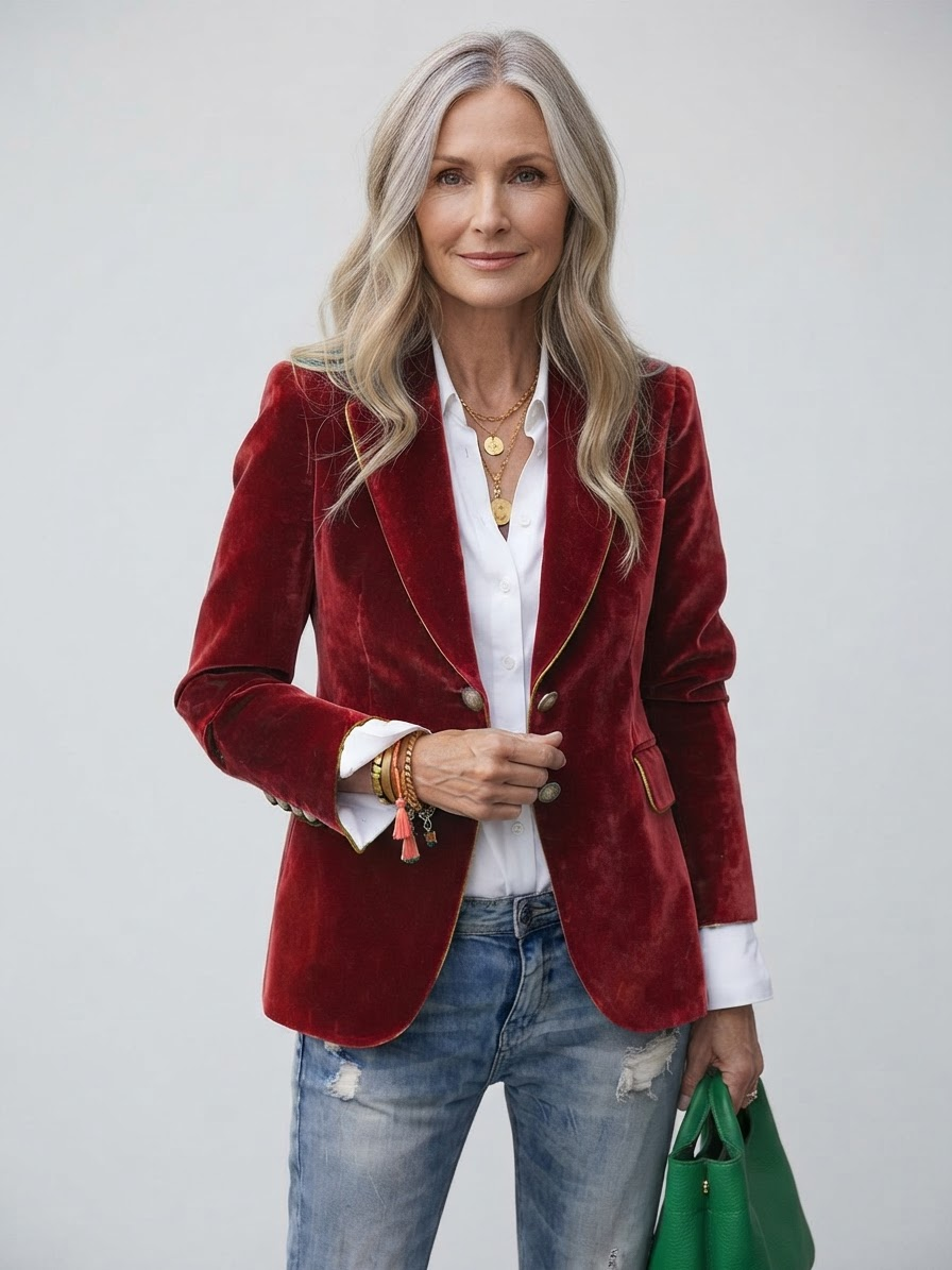 Elegant Textured Blazer for Women - Red