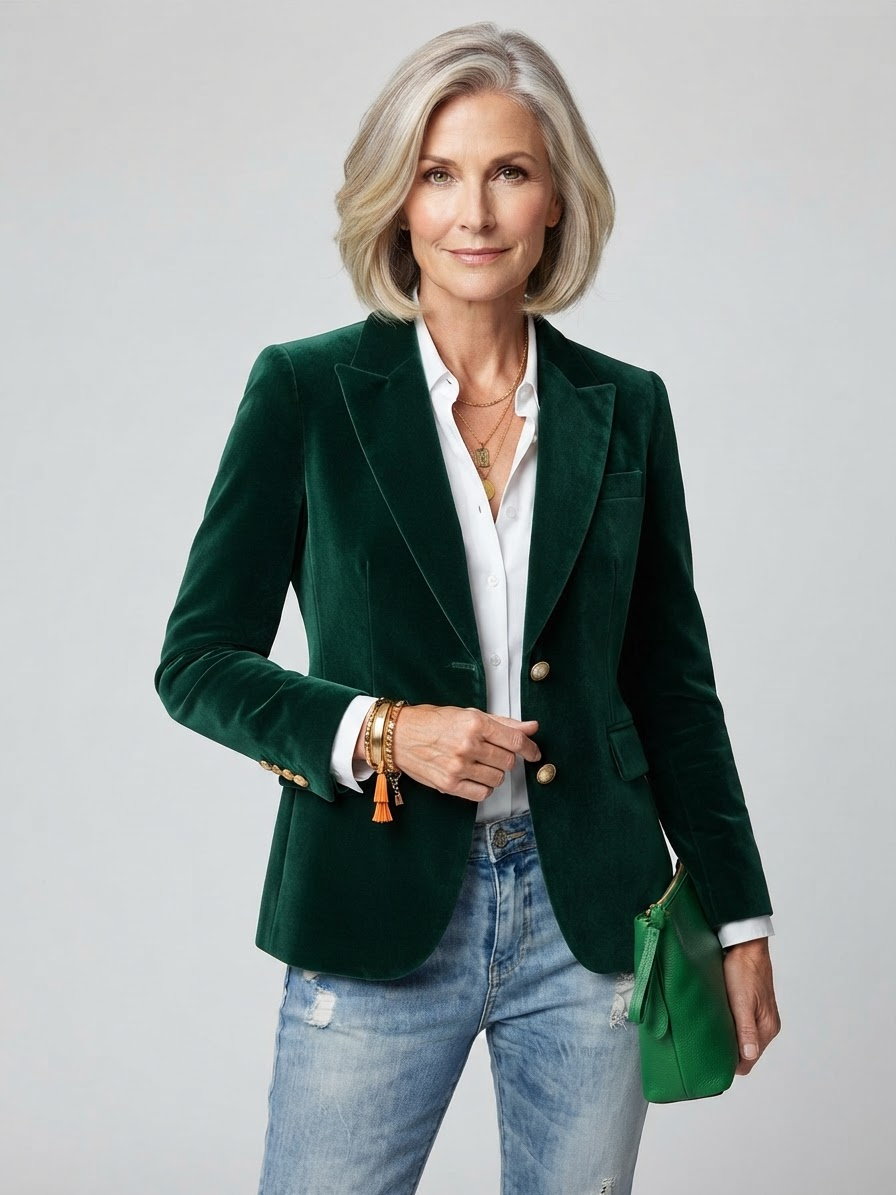 Elegant Textured Blazer for Women - Green