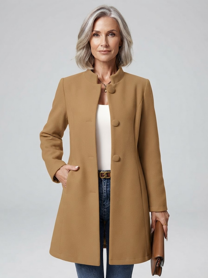 Classic Stand Collar Tailored Coat for Women - Brown