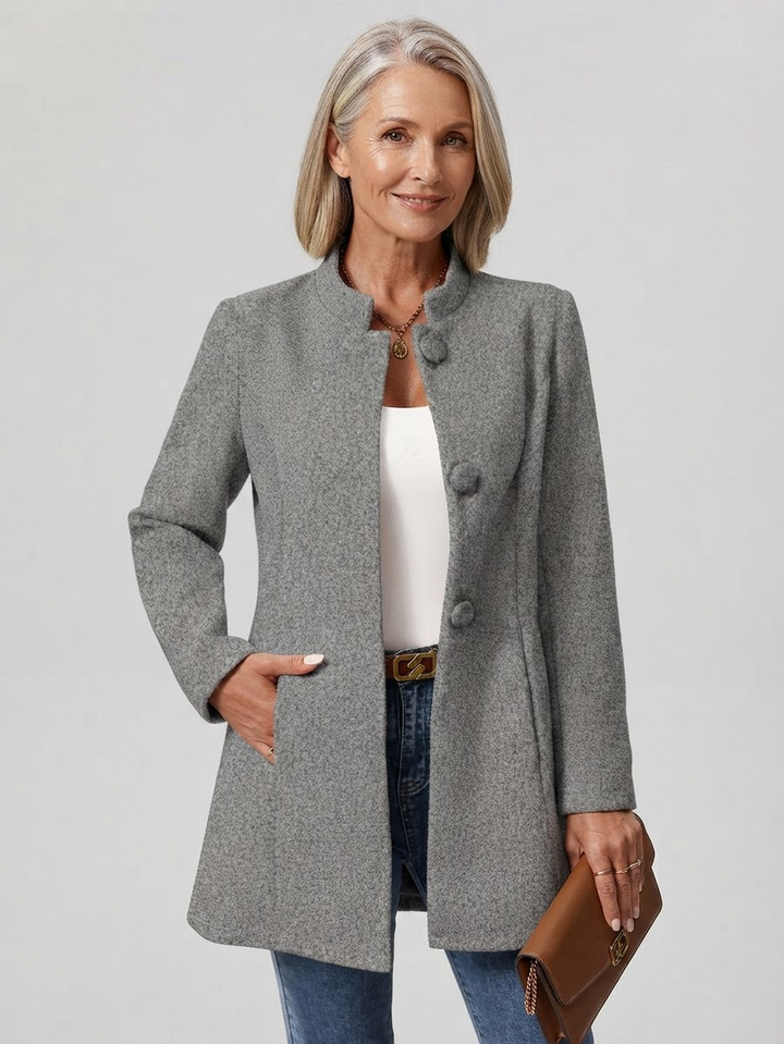 Classic Stand Collar Tailored Coat for Women - Grey