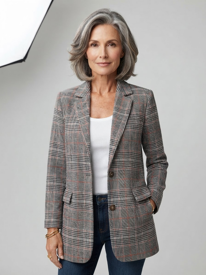 Check Pattern Blazer for Women - Brown