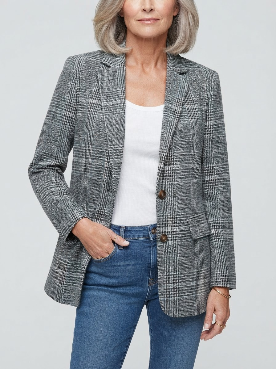 Check Pattern Blazer for Women - Black