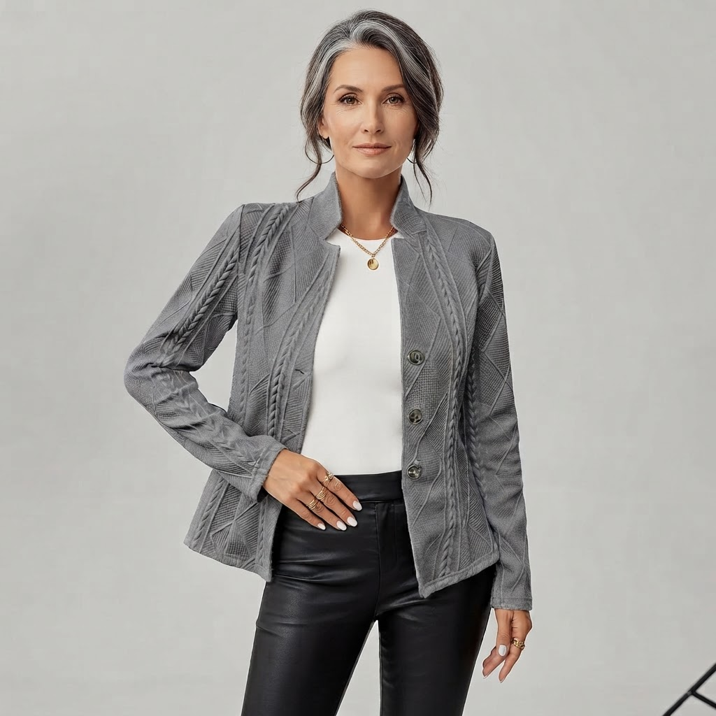 Textured Pattern Blazer for Women - Gray