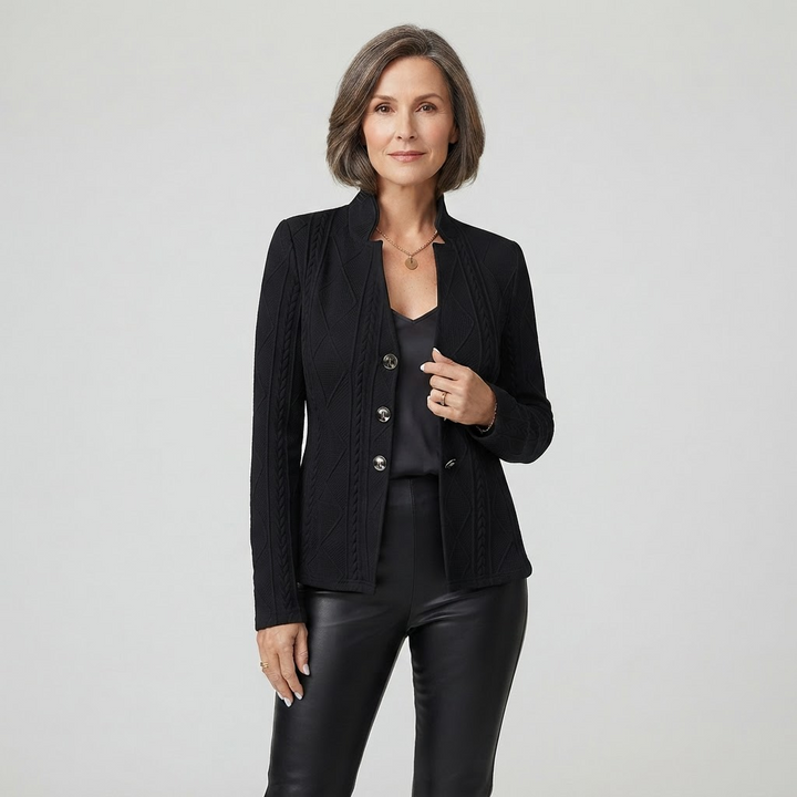 Textured Pattern Blazer for Women - Black