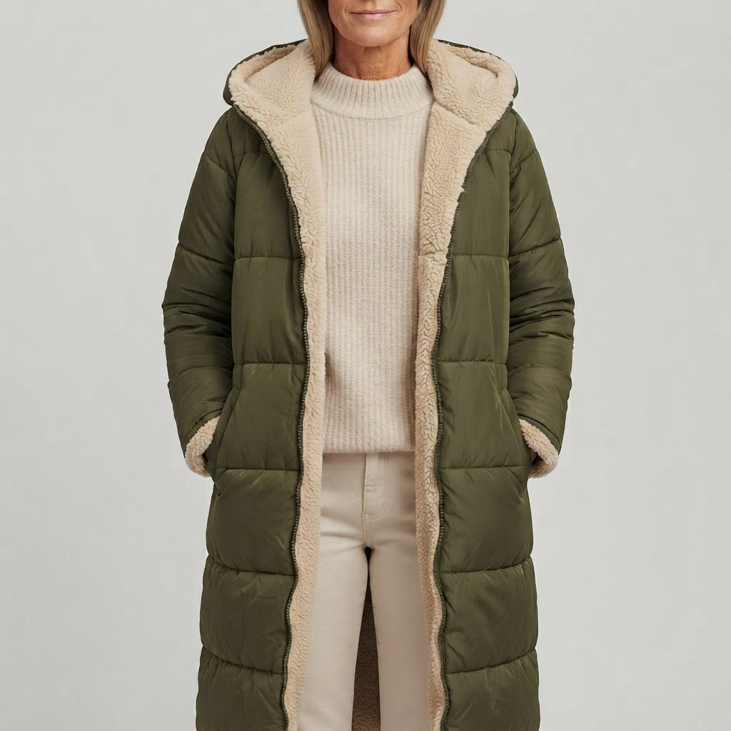 Reversible Long Coat for Women - Olive Green
