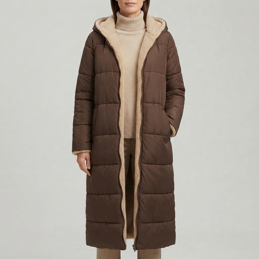 Reversible Long Coat for Women - Brown
