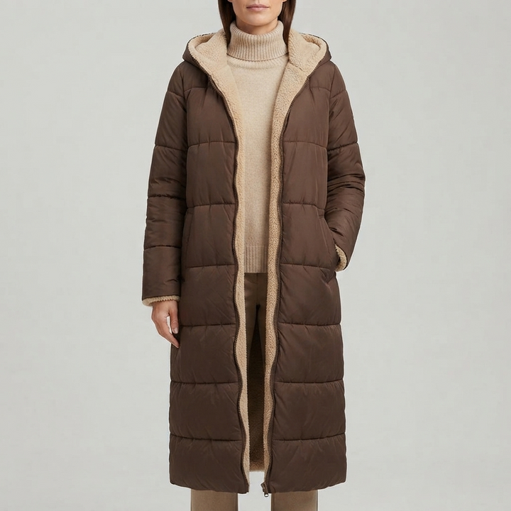 Reversible Long Coat for Women - Brown