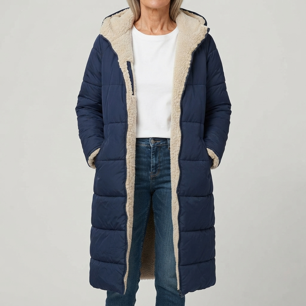 Reversible Long Coat for Women - Navy Blue