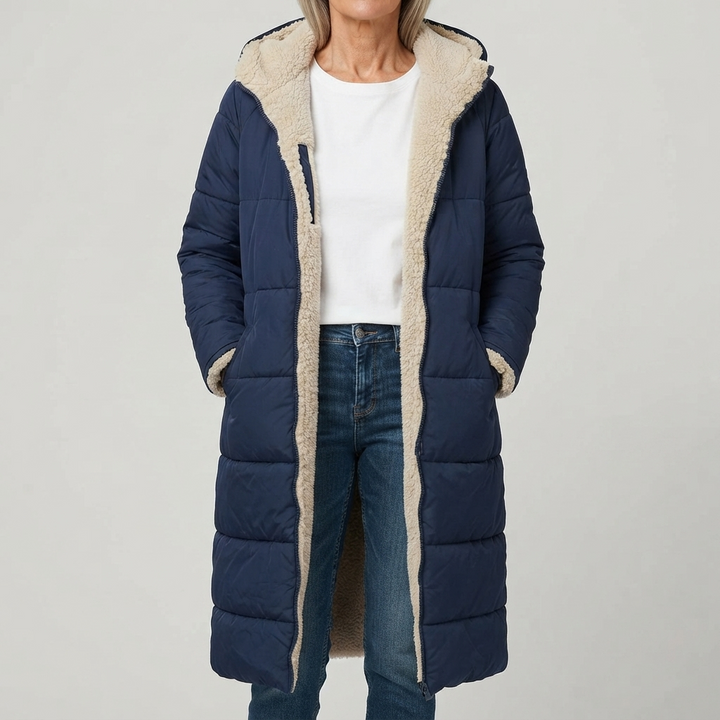 Reversible Long Coat for Women - Navy Blue