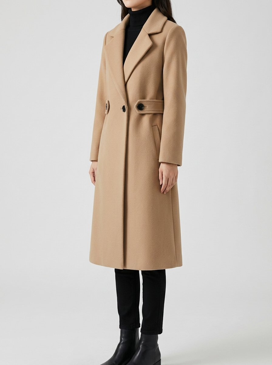 Elegant Belted Coat for Women - Camel