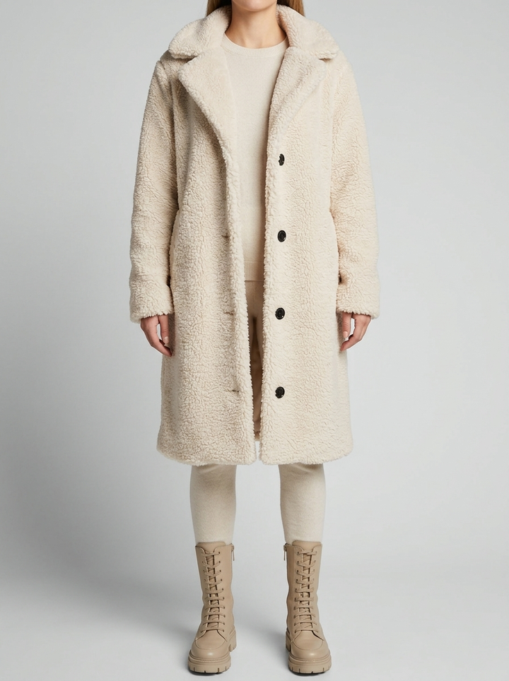 Wool Double Breasted Trench Coat for Women - White