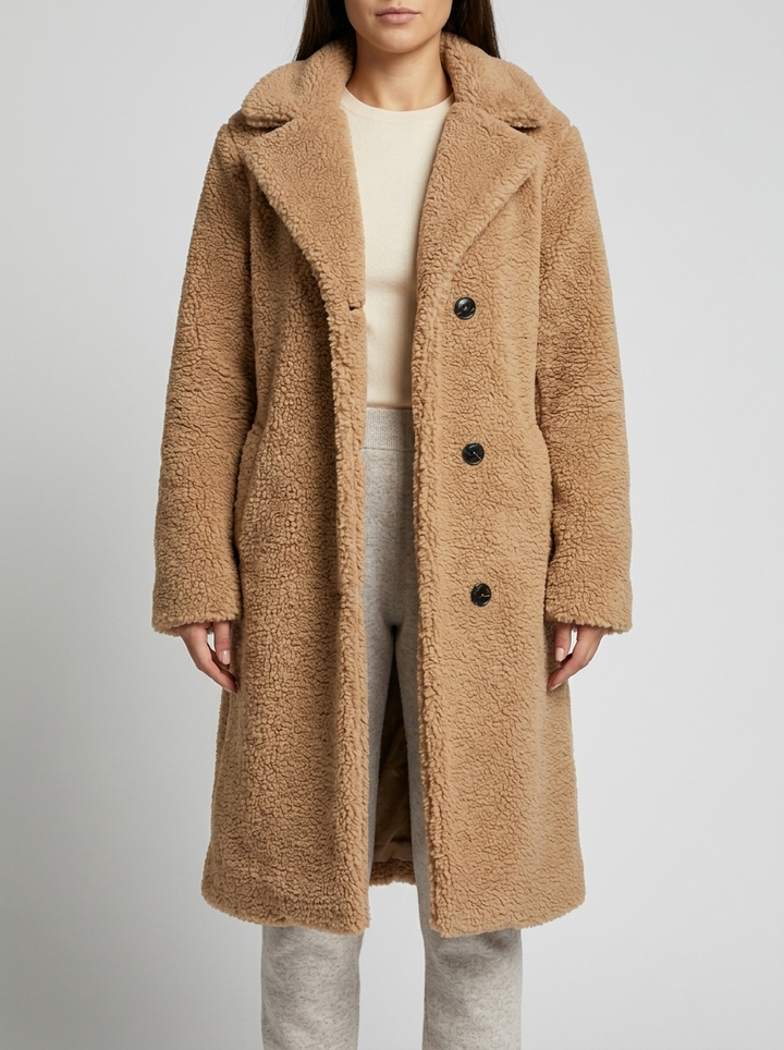 Wool Double Breasted Trench Coat for Women - Beige