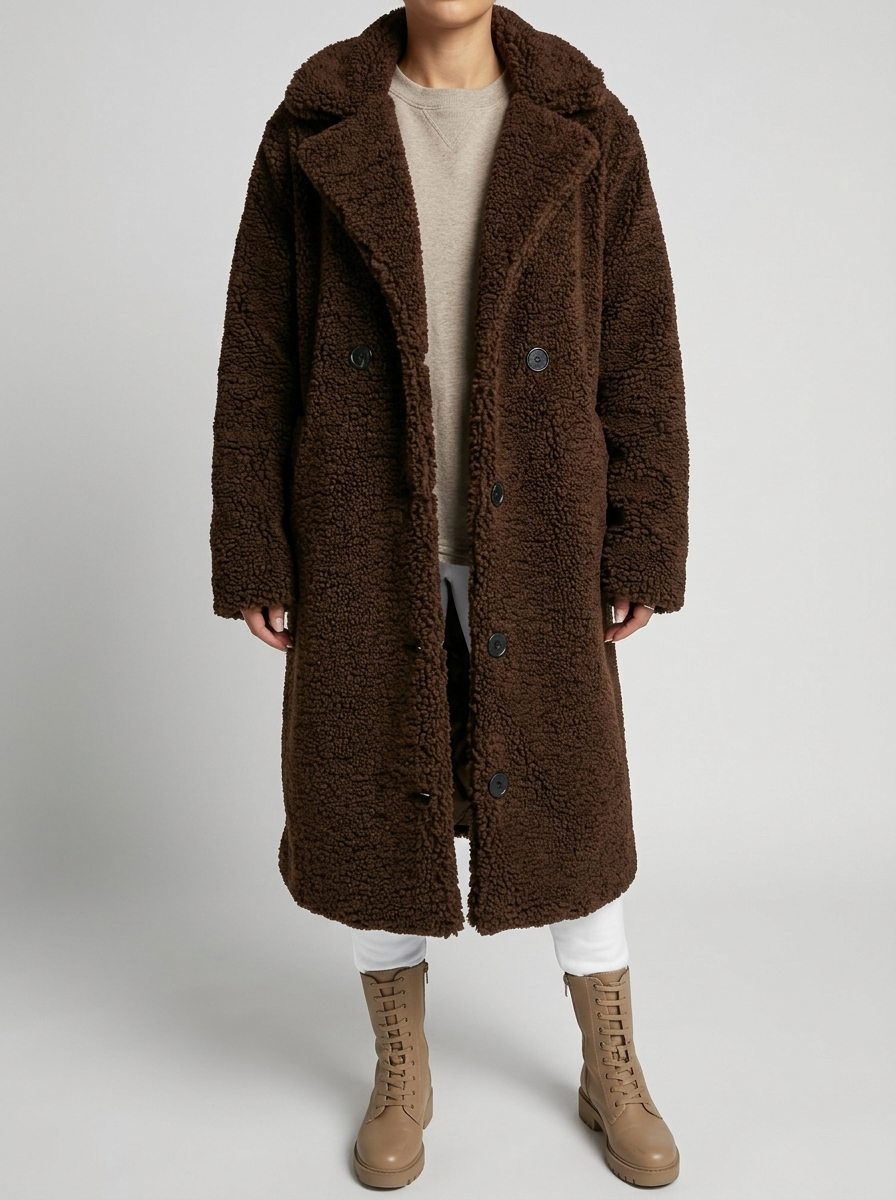 Wool Double Breasted Trench Coat for Women - Dark Brown