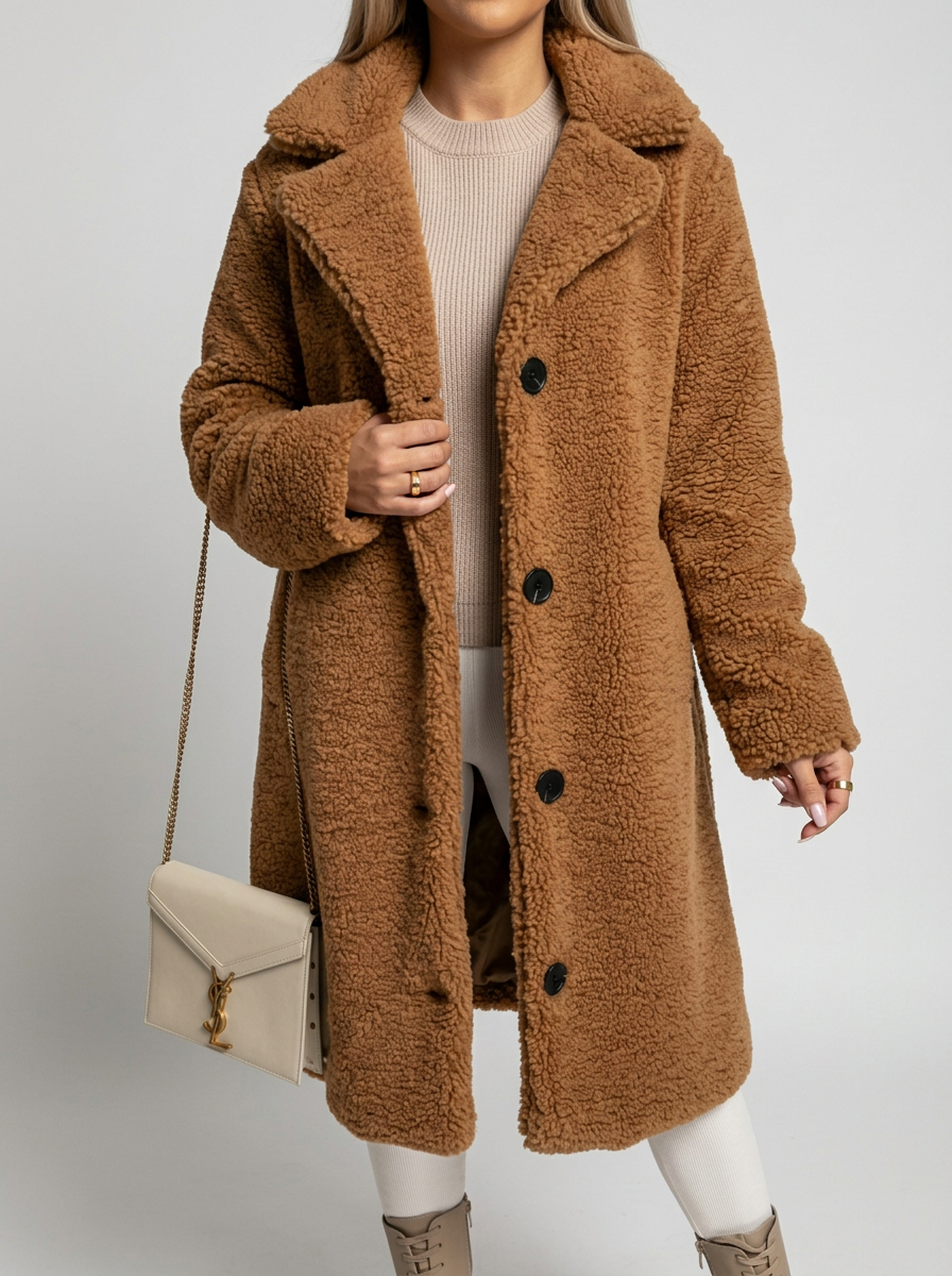 Wool Double Breasted Trench Coat for Women - Light Brown