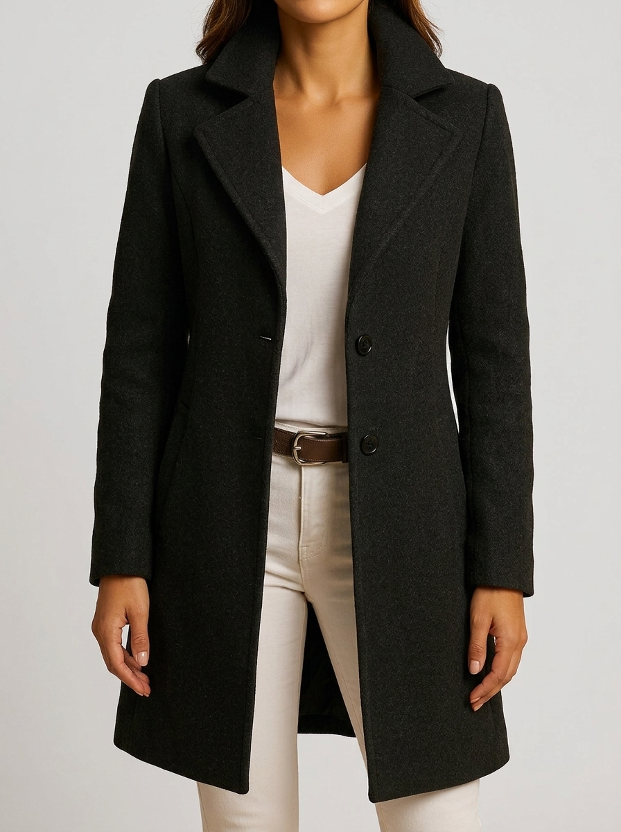 Elegant Button Coat for Women - Black