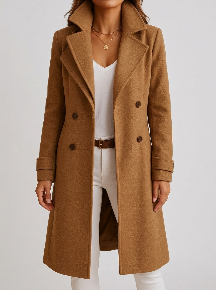 Elegant Button Coat for Women - Camel