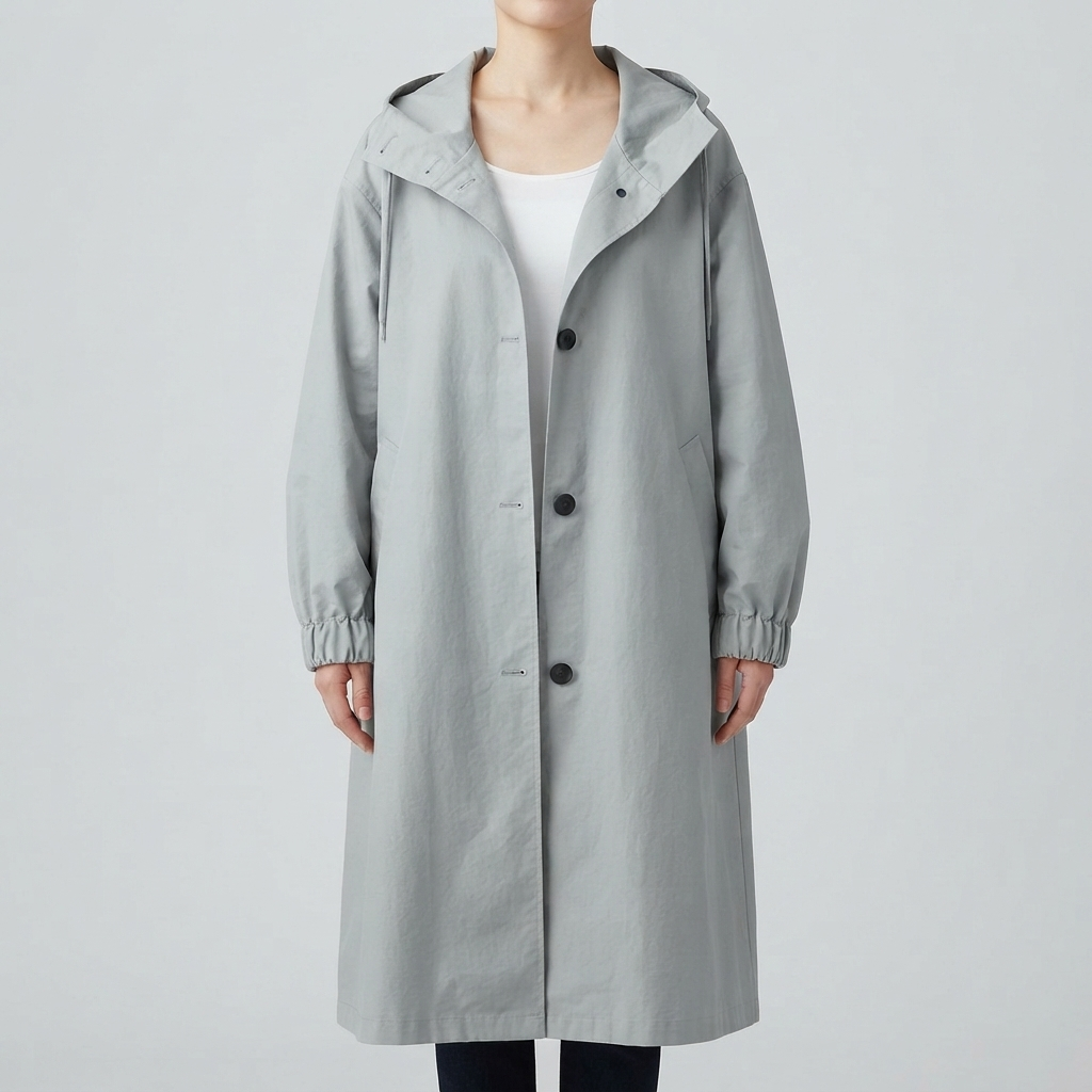 Oversized Hooded Long Coat for Women - Light Gray