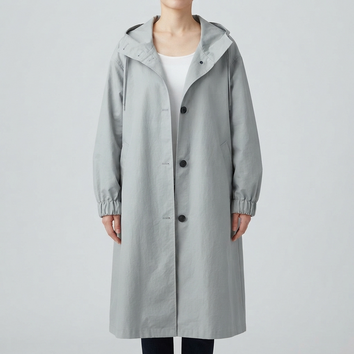 Oversized Hooded Long Coat for Women - Light Gray