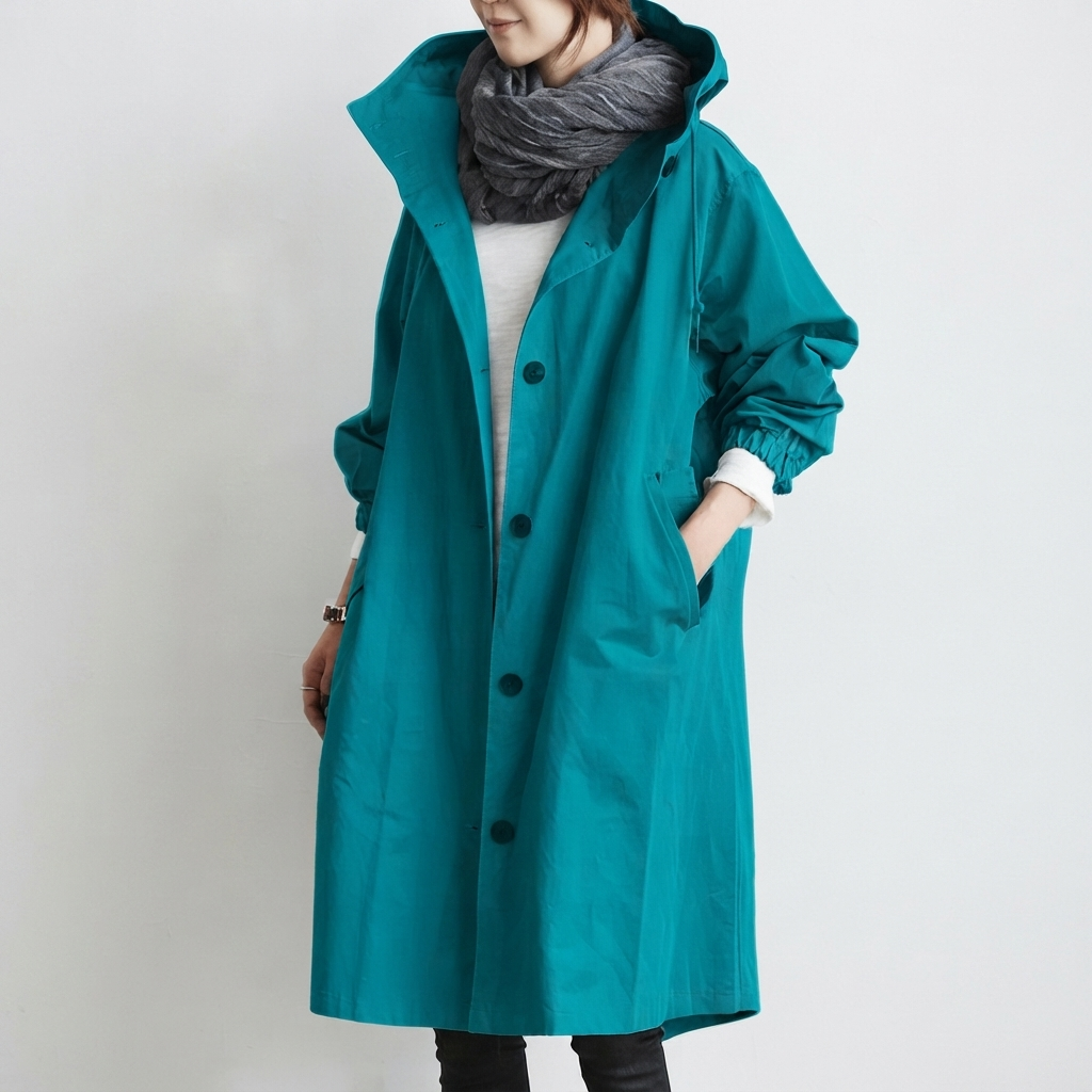 Oversized Hooded Long Coat for Women - Teal