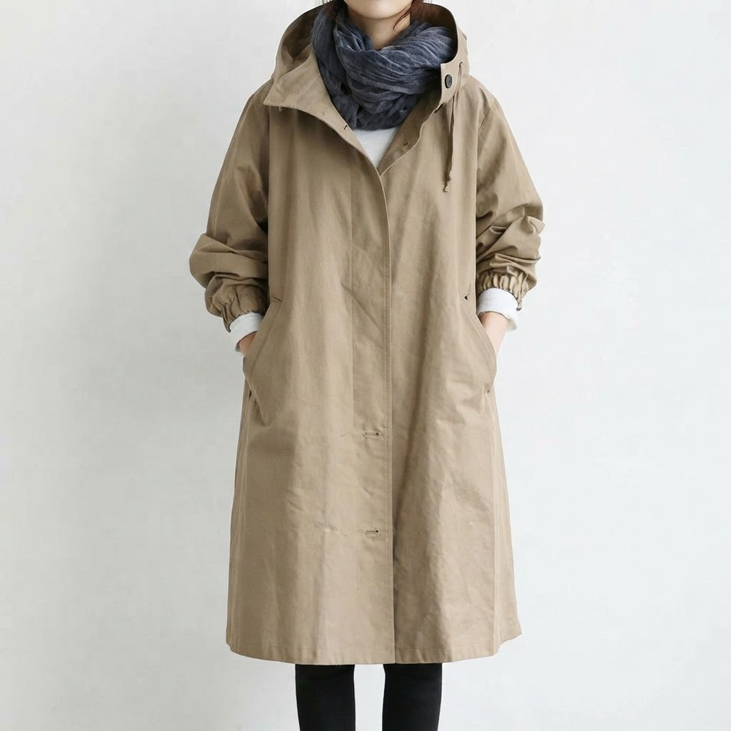 Oversized Hooded Long Coat for Women - Khaki