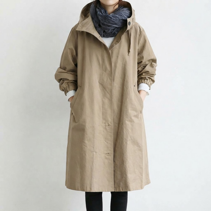 Oversized Hooded Long Coat for Women - Khaki