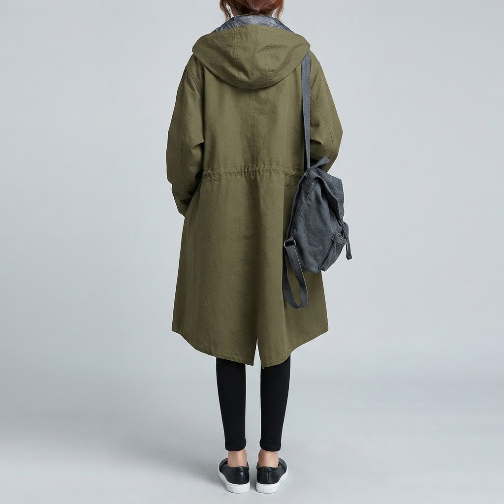 Oversized Hooded Long Coat for Women - Olive Green