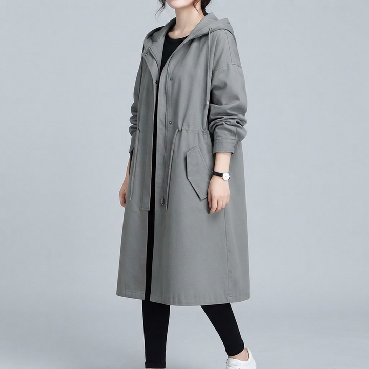 Oversized Hooded Long Coat for Women - Gray