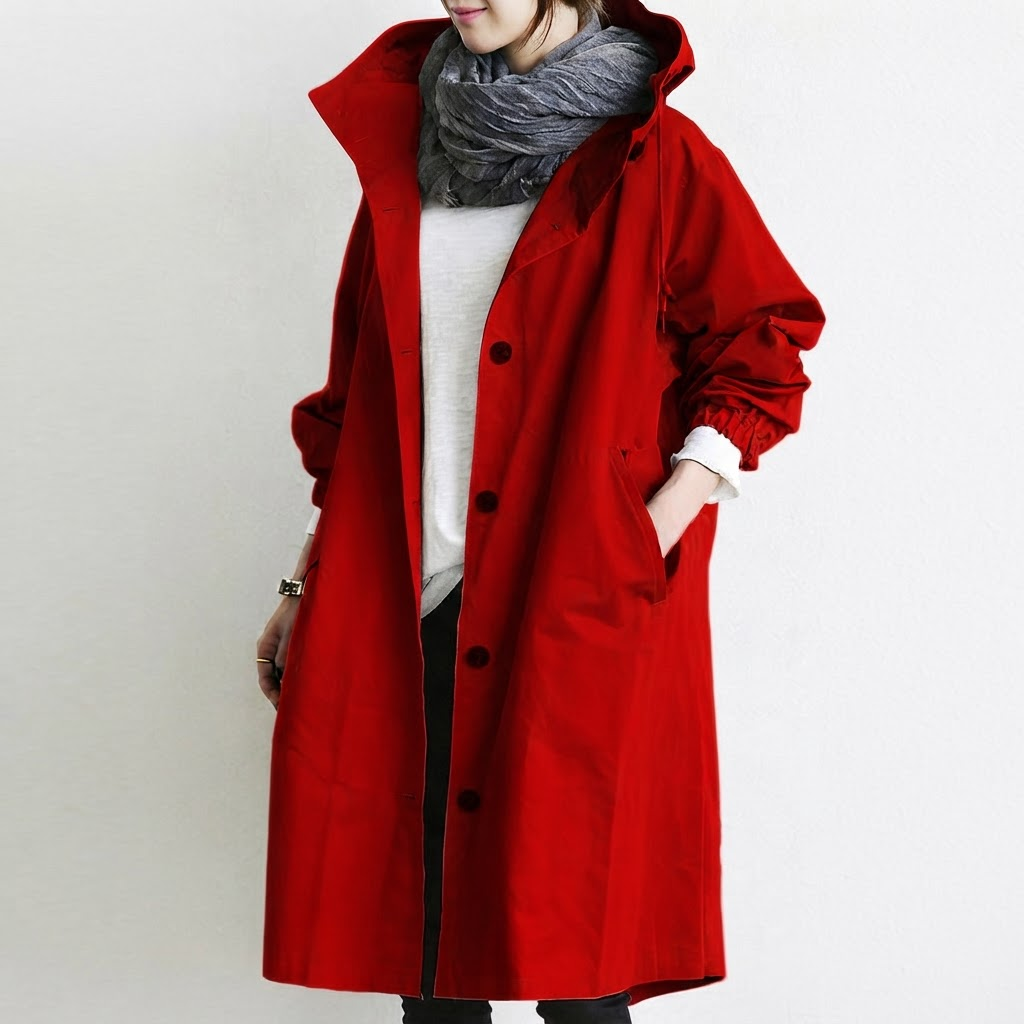 Oversized Hooded Long Coat for Women - Red